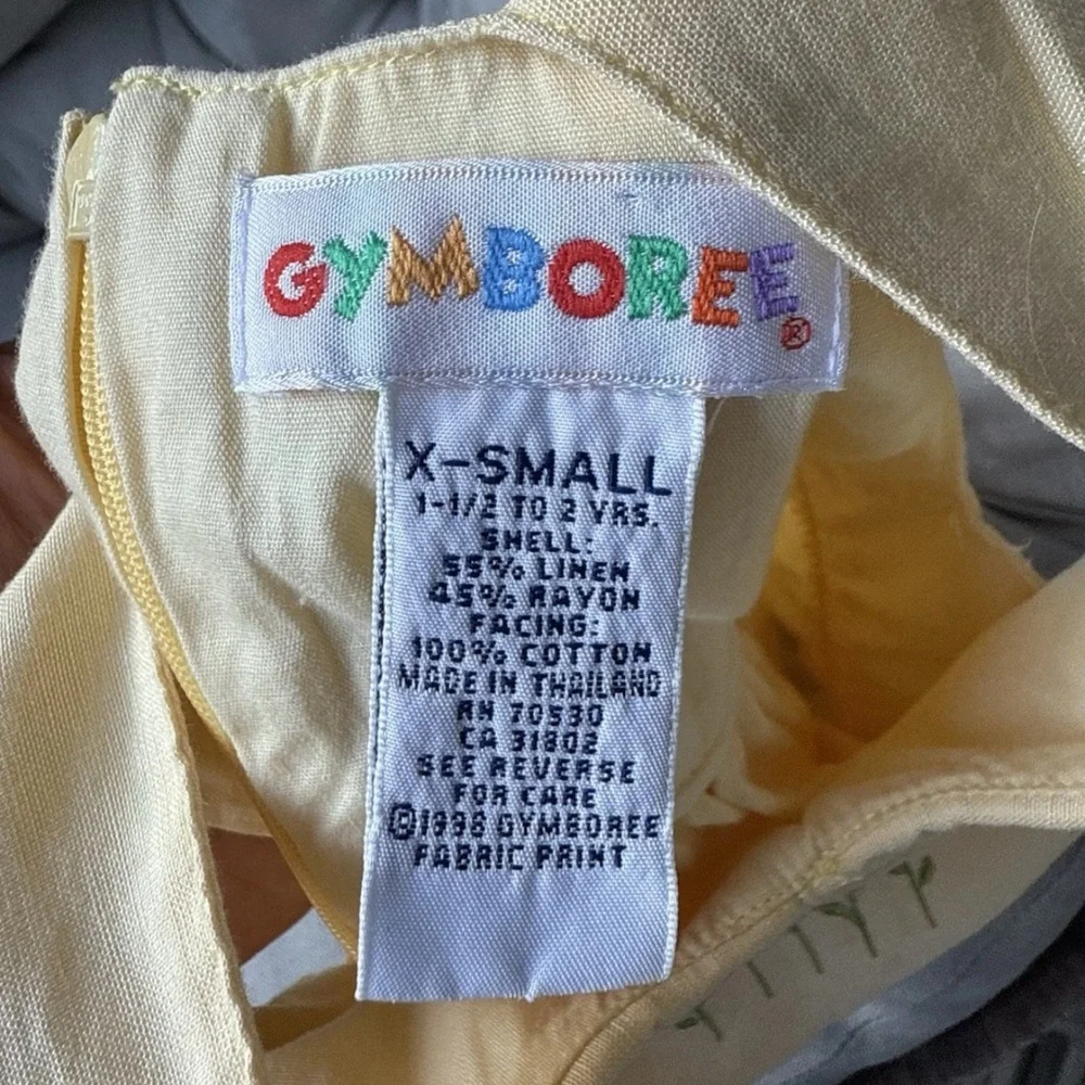 Vintage 1998‎ Gymboree Toddler Embroidered Floral Yellow Dress Linen Blend Sz 2
